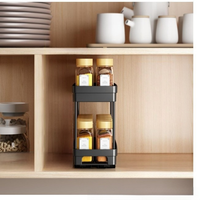 Étagères à épices coulissantes en acier inoxydable à 2 niveaux pour armoire de cuisine, lot de 2