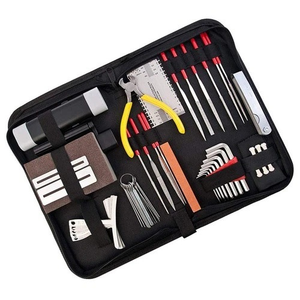 <span class=keywords><strong>Kit</strong></span> de Herramientas de Reparación y <span class=keywords><strong>Mantenimiento</strong></span> de <span class=keywords><strong>Guitarra</strong></span> Eléctrica de 45 Piezas con Bolsa de Transporte, Regla de Acción de Cuerdas, Lima de Luthier, Clavijas de Puente - Acero Metálico Duradero - Product Image 1