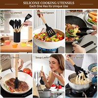 Accessoires de Cuisine et de Maison Antiadhésifs Haute Résistance à la Chaleur, Ensemble de 12 Ustensiles de Cuisine en Silicone Alimentaire avec Manche en Bois