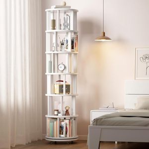 Libreria Girevole in Legno Massello con Ruote, Espositore <span class=keywords><strong>Rotondo</strong></span> a Sei Scomparti, Design Unico in Legno Naturale per Spazi Piccoli e Angoli - Product Image 6