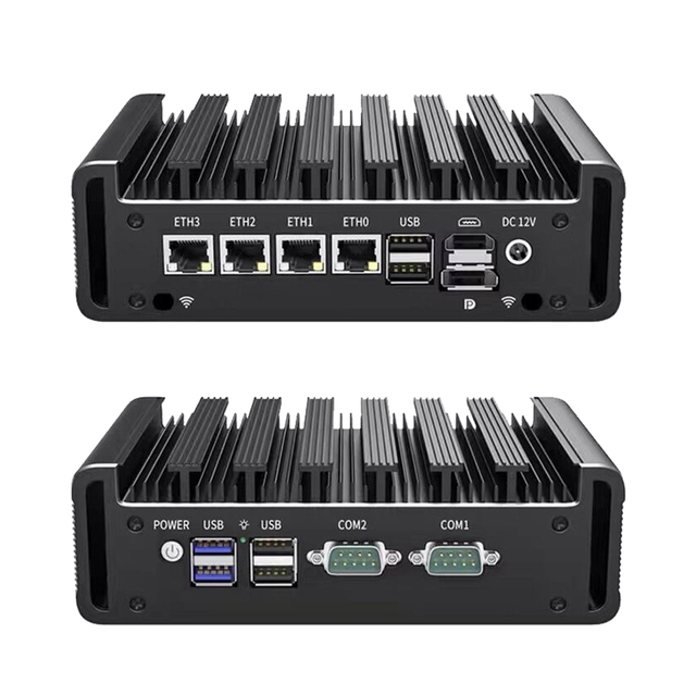 Fanless Industrial Box PC Celeron J6412 2x RS232/RS485 COM 4x2.5G LAN Firewall Mini PC for Network Appliance Router & VPN Server