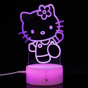 Bán Hot Hello <span class=keywords><strong>Kitty</strong></span> 3D LED Acrylic đèn 7 màu nứt hiệu ứng ánh sáng trang trí bảng phòng ngủ trẻ em đêm đèn - Product Image 1