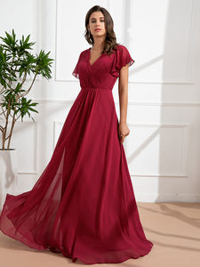 Sposa Mily ED019 all'ingrosso bella <span class=keywords><strong>madre</strong></span> della sposa abito da sposa increspato vita alta scollo a V lungo Swing abito da damigella d'onore - Product Image 3