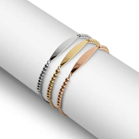 Bracelet barre incurvée gravable en or 18 carats PVD, perles, acier inoxydable 316L, réglable, personnalisable, étanche, pour femme