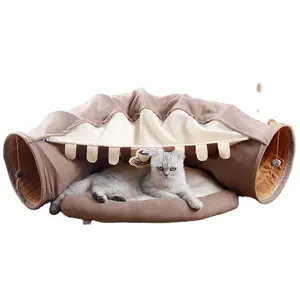 אביזרי חתול מתקפל בהתאמה אישית קטיף רך קן קטיפה מחמד מקורה מספק צעצוע משחק אינטראקטיבי חש cattunnel מיטת צינורות מיטה