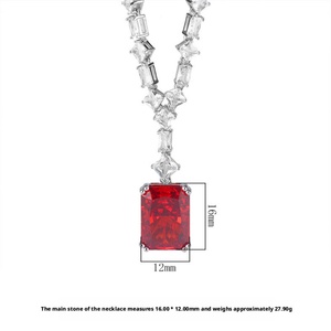 High Quality Eco-friendly Copper 12*16mm Red Cubic Zirconia Jewelry <b>Iced</b> <b>Out</b> High Carbon Diamond Pendant Necklace for Women - Product Image 2