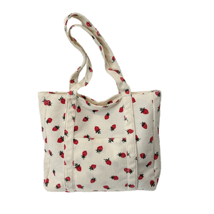 Bolsa de Mano Reutilizable de Corduroy de Color Sólido con Asa Larga, Portátil, Personalizada, con Cierre de Cremallera, para Compras y Publicidad - Product Image 1