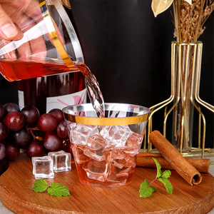 Custom LOGO 9oz Clear BPA Free Plastic Cups Gold Rim <strong>Wine</strong> Glasses for Glitter Fancy Party Cocktail Wedding Drinking <strong>Tumblers</strong> - Product Image 3