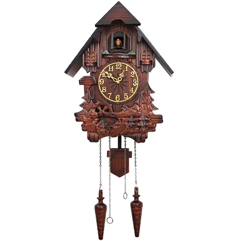 TIKTOK Amazon Relógio de parede retrô de madeira cuco decorativo esculpido à mão com som de pássaro e música despertador de tempo