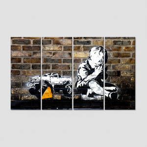 Obra de arte impresa en lienzo con grafiti de Banksy Praying Boy - Decoración moderna y elegante, JUEGO DE 4 LIEÑOS - Product Image 2