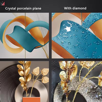 Peinture d'art abstraite en cristal de porcelaine bleue de haute qualité moderne et de luxe en diamants 3D pour la maison, hôtel, bureau, décoration murale