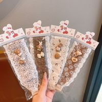 Nouvelle pince à cheveux large en résine plastique pour enfants, motif floral couleur café, avec nœud de dessin animé et dentelle, pour franges et bandeaux