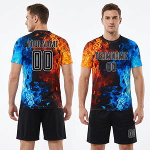 Camiseta de Fútbol Sublimada Personalizada para Hombre, Estampado de Llamas, Cuello Redondo, Manga Corta, Absorbe la Humedad, Ajuste Atlético, Nombre y Número del Equipo - Product Image 4