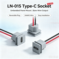 Conector de Montaje en Panel Empotrado, Cable de 24AWG con Terminales Desnudos, Enchufe Reversible, Puerto de Carga DIY, Fácil Instalación, Tipo-C LN-015