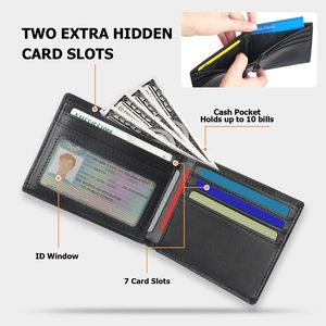 กระเป๋าสตางค์หนังแท้สำหรับผู้ชาย แบบพับสองตอน ป้องกัน RFID ช่องใส่บัตรหลายช่อง สไตล์คลาสสิก ใช้ได้ทุกวัน - Product Image 2