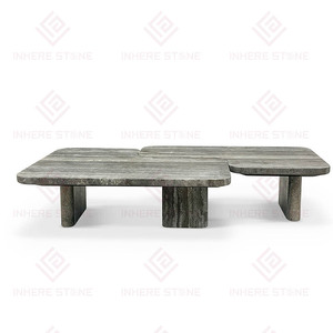 Vente en gros de meubles modernes de style nordique, ensemble de table basse en <span class=keywords><strong>travertin</strong></span> gris argenté, table centrale carrée en pierre naturelle de décoration pour la maison - Product Image 4