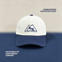 Gorra de Béisbol de Pana de Dos Tonos con Diseño de Alta Calidad, Blanca y Azul, de 6 Paneles, con Visera Curva y Logotipo Bordado de Montaña