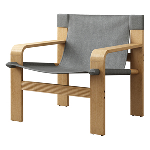 Fauteuil d'appoint en chêne avec accoudoirs larges, style Mid-Century, en tissu lin et structure en bois massif pour salon - Product Image 5