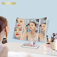 Table de maquillage de vanité de bureau rechargeable réglable avec miroir LED à trois volets miroir cosmétique grossissant