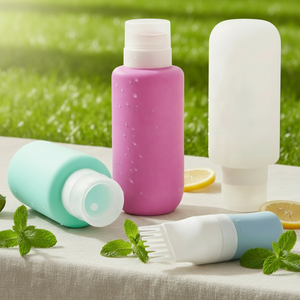 Bouteilles <span class=keywords><strong>de</strong></span> voyage en silicone personnalisées avec logo, 200 ml (6 oz), écologiques, rechargeables, anti-déversement, avec bouchon à vis et gaufrage, pour shampoing et gel douche - Product Image 1