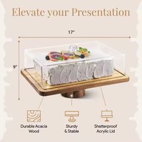 Support à gâteau multifonctionnel 2-en-1 personnalisé en bambou avec couvercle en acrylique transparent, plateau de présentation de desserts en bois