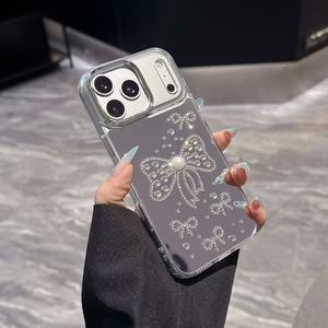 Custodia per <span class=keywords><strong>Cellulare</strong></span> di Lusso con <span class=keywords><strong>Specchio</strong></span> Trucco e Diamanti Bling, Cover a Conchiglia per iPhone 13 14 15 16 17 18 Plus Pro Max - Product Image 3