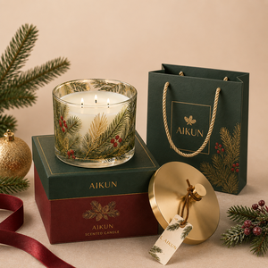 AIKUN Wholesale Handcrafted Clean Burn Aromatherapy <b>Candle</b> Custom Scented Luxury Christmas Glass <b>Candle</b> for Hotel Holiday - Product Image 1