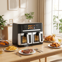 Friteuse à air électrique double zone 12L OEM en acier inoxydable, numérique, avec 2 paniers indépendants, style moderne carré, sans huile