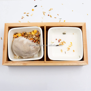 Cuencos de cerámica de madera de bambú para comida y agua, soporte alimentador de animales para mascotas pequeñas, hámster, conejillo de indias, <span class=keywords><strong>chinchilla</strong></span>, conejo - Product Image 4