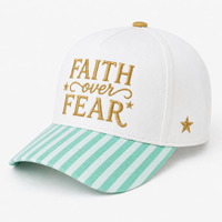 Casquette de baseball rétro ajustable en coton avec logo brodé 3D personnalisé, visière rayée et 5 panneaux, couleur assortie, style Faith