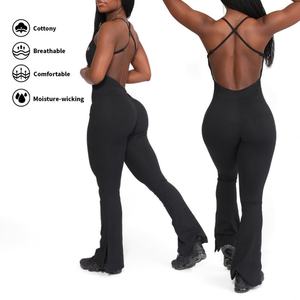 Nuevo Mono de Yoga de Cintura Alta con Bordado, Sin Espalda, Elástico, para Fitness, con Efecto Scrunch Butt, Ajustable, de Una Pieza y Acampanado - Product Image 2