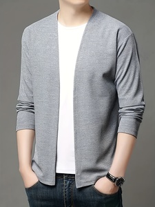 LVLAEA Cardigan en tricot uni pour <span class=keywords><strong>homme</strong></span>, style streetwear automne-hiver, ouvert, sans boutons, manches longues, tendance - Product Image 3