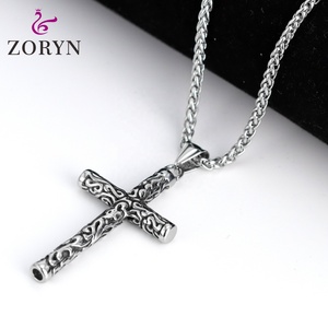 Colliers pendentifs croix celtique vintage en acier inoxydable, bijoux de mode gothiques punk religieux viking en acier titane pour hommes - Product Image 2