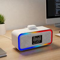 6-in-1 BT-speaker met draadloze oplader, wekker, witte ruis, RGB-verlichting |   BT 5.4, 15W geluid, 3600mAh |   Zwart/Wit
