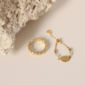 Fashionable INS Stainless Steel Non-fading Jewelry with Link Chain Ocean Shell Open and <b>Adjustable</b> <b>Rings</b> - Product Image 5