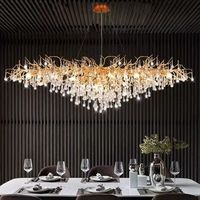 Lustre en cristal de luxe pour salle à manger, nouveau luminaire de plafond en aluminium pour villa, art, goutte d'eau, avec lumières suspendues en forme de branche d'arbre