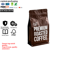 250g 500g 1kg sac de café vide à fond plat imprimé personnalisé, sac d'emballage de grains de café