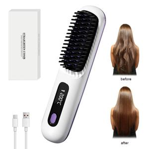 Portable <b>Heated</b> 3000mah Custom Cordless Mini Hair Brush Mini Rechargeable Hair Straightener Hot <b>Comb</b> - Product Image 4