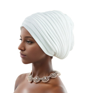 Turbante <span class=keywords><strong>de</strong></span> poliéster étnico africano para <span class=keywords><strong>mujer</strong></span>, 8 colores, sombrero indio plisado multicapa, pañuelo para la cabeza, pañuelos - Product Image 6