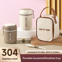 Tasse à soupe isotherme en acier inoxydable 304, thermos alimentaire portable, mug de petit-déjeuner avec couverts intégrés et sac thermique