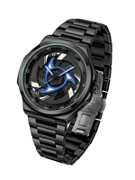 Montre à quartz NS Never Stop N946 Charm Fashion pour homme, avec affichage rotatif de roue de voiture, boîte, acier inoxydable, lumineuse, bracelet en acier inoxydable