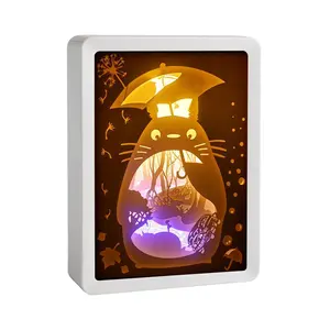 Großhandel Kawai Totoro Style Paper cut Light box Kinder Schlafzimmer Nachtlicht Wandbild Kunst mit Geschenk box