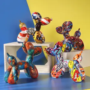 Arte personalizada brilhante brilhante 3d arte balão, estatueta de cachorro resina escultura