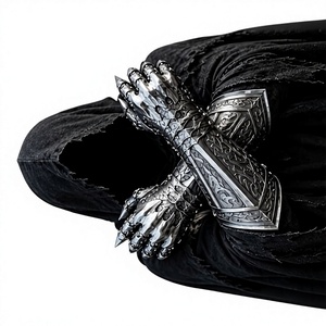 Gants de guerrier modernes en acier de style médiéval avec doigts à pointes, plaqués argent, armure antique embossée, objet de collection - Product Image 3