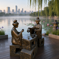 Statue de cérémonie du thé : Deux femmes buvant du thé, vaguelettes d'eau, décoration de table de jardin