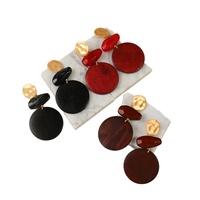 Boucles d'oreilles tendance en acrylique avec disque en bois épissé et électroplaqué pour femme, style vintage exagéré, rétro et élégant