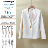 Blazer sans col blanc uni pour femme, anti-plis, élégant, avec boutons dorés, veste de costume de bureau, vente en gros, marque privée, OEM