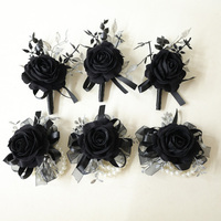 Corsage noir gothique vintage européen fait main en tissu rose pour le marié et le témoin, accessoires vestimentaires pour Halloween et Noël