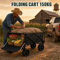 Chariot de jardin pliable tout-terrain 150 kg avec roues de remorque et réservoir, robuste pour usage agricole et extérieur