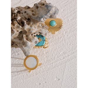 JINYOU Nhẫn Có Thể Điều Chỉnh Mở Bằng Thép Không Gỉ Hình Chữ Thập Vỏ Đá Ngọc Lam Tự Nhiên Thời Trang Bohemia 2047 - Product Image 2